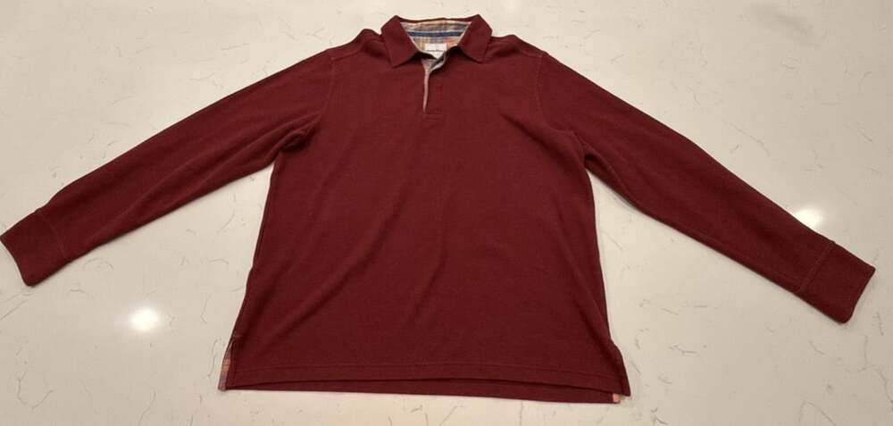 Tommy Bahama Long Sleeve Polo Size L Red Plaid Collar